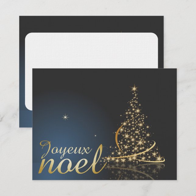 Motif de Noël bleu avec arbre de Noël doré Invitation (Front/Back)