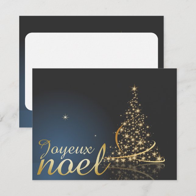 Motif de Noël bleu avec arbre de Noël doré Invitation (Front/Back)