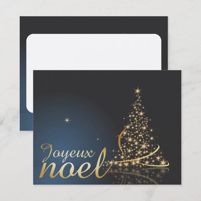 Motif de Noël bleu avec arbre de Noël doré Invitation (Front/Back)