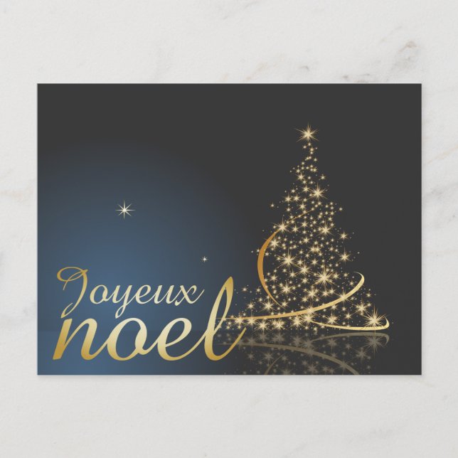 Motif de Noël bleu avec arbre de Noël doré Postcard (Front)