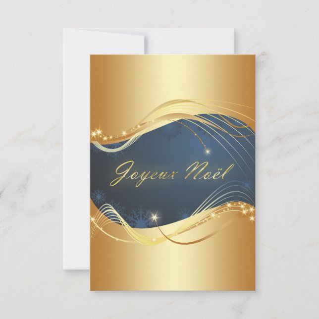 Motif de Noël or avec fond bleu Invitation (Front)