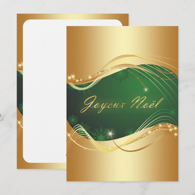 Motif de Noël or avec fond vert Holiday Card (Front/Back)