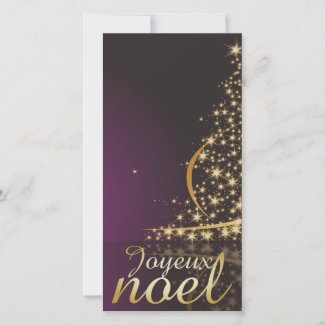 Motif de Noël pourpre avec arbre de Noël doré Holiday Card