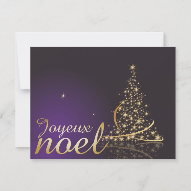 Motif de Noël pourpre avec arbre de Noël doré Invitation (Front)