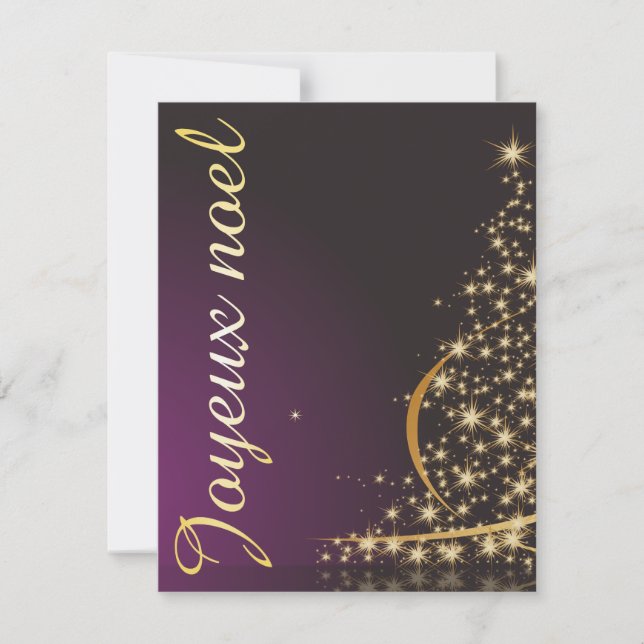 Motif de Noël pourpre avec arbre de Noël doré Invitation (Front)