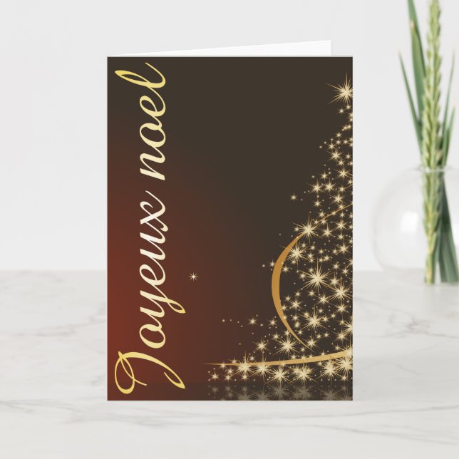 Motif de Noël rouge avec arbre de Noël doré Card (Front)