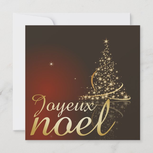Motif de Noël rouge avec arbre de Noël doré Invitation (Front)