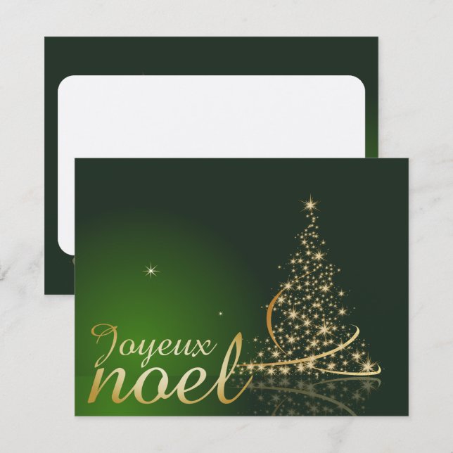 Motif de Noël vert avec arbre de Noël doré Invitation (Front/Back)