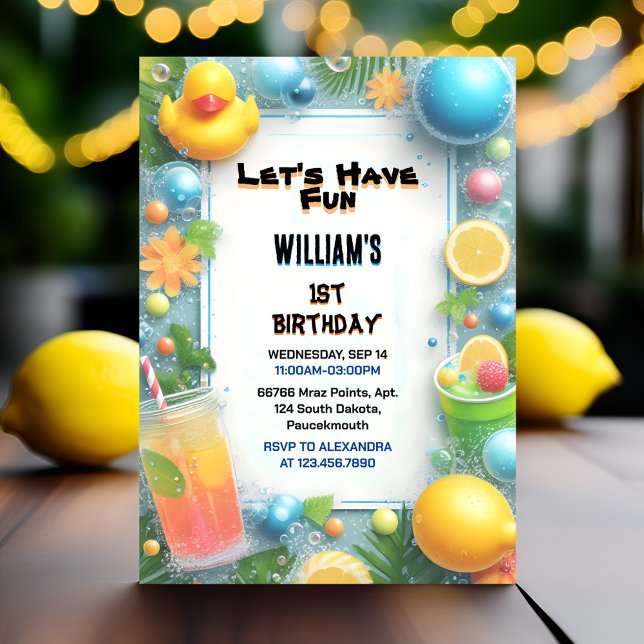 Motif Splash Bubbles Summer Duck Foam 1st Birthday Invitation (Creator Uploaded)