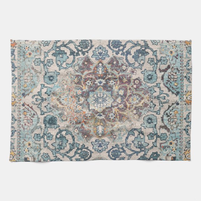 Motifs Orientaux en Bleu et Beige Kitchen Towel (Horizontal)