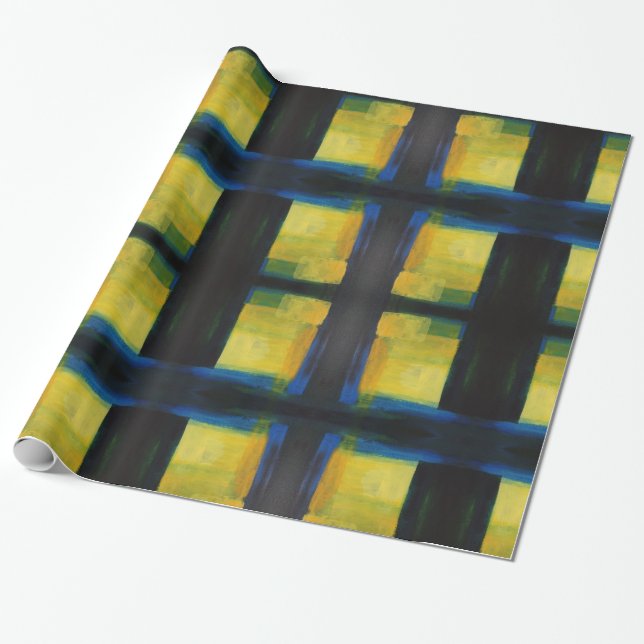 "Motion" Blue Yellow Wrapping Paper, 30 in x 6 ft Paper (Unrolled)