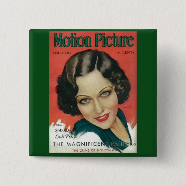 Motion Picture February 1931 Gloria Swanson cover Pinback Button (Front)