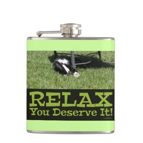 Motivating Relaxed Cat On Cool Green Grass Flask