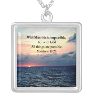 MOTIVATING SUNRISE MATTHEW 19:26 PHOTO DESIGN SILVER PLATED NECKLACE