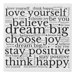 Motivating WordArt Pattern Black Text White Faux Canvas Print