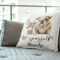 Motivation Bulldog Puppy Gender Neutral Nursery Throw Pillow