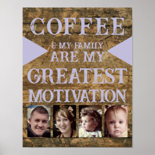 Motivation coffee family 4 photo brown purple poster