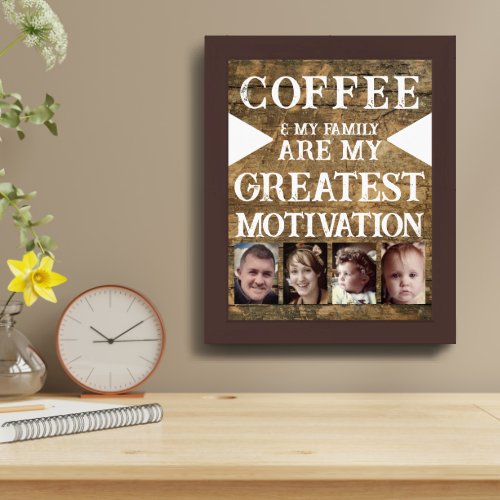 Motivation coffee family 4 photo brown white framed art