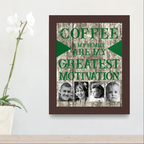 Motivation coffee family 4 photo grey green framed art