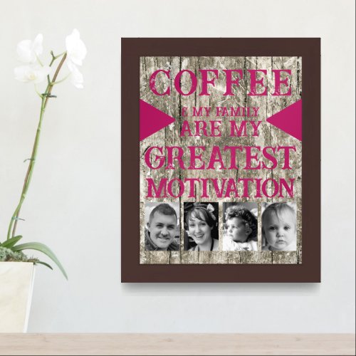 Motivation coffee family 4 photo grey pink framed art