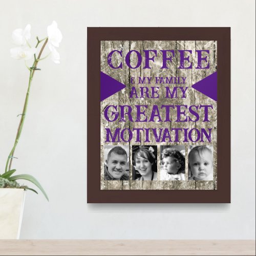 Motivation coffee family 4 photo grey purple framed art