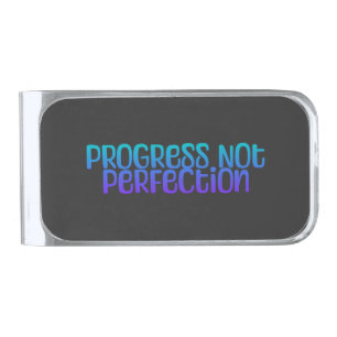 Motivation Colorful Progress Not Perfection Silver Finish Money Clip