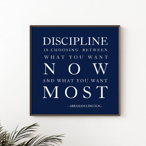 Motivation Discipline Navy Blue White  Poster