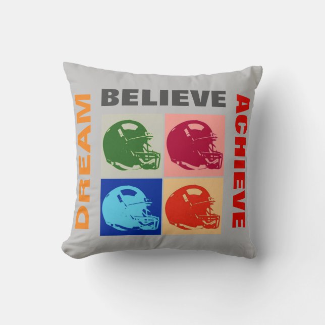 Motivation Dream Believe Achieve Football Throw Pillow (Front)