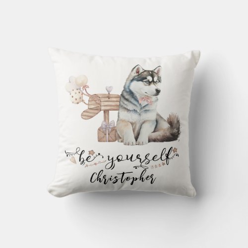 Motivation Husky Puppy Gender Neutral Nursery Throw Pillow
