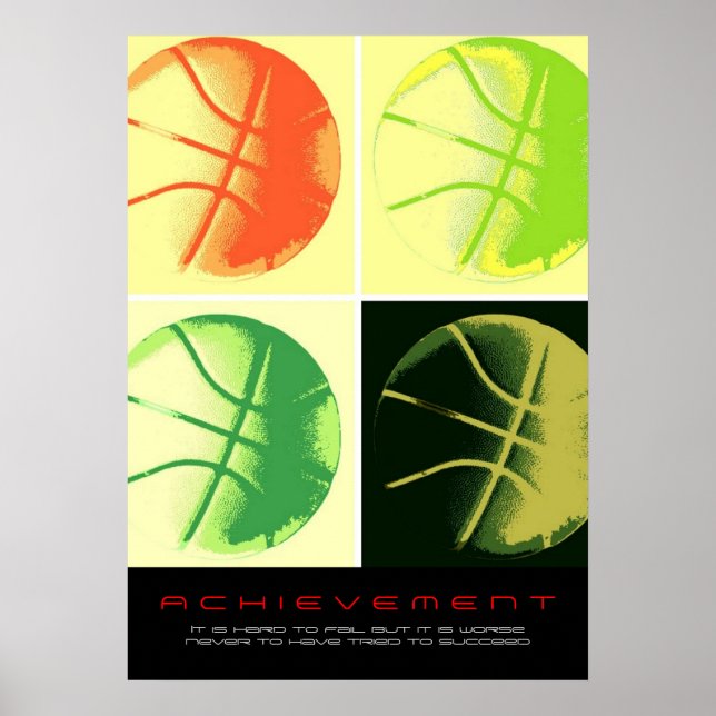Motivational Achievement Basketball Sport Pop Art Poster (Front)