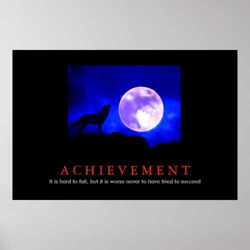 Motivational Achievement Wolf Blue Moon Poster