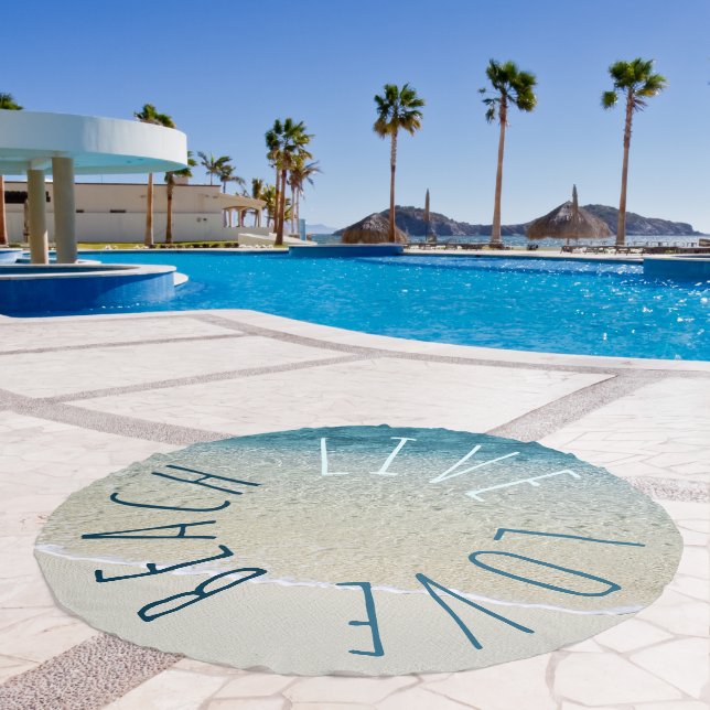 Motivational Aqua Turquoise Blue Surf Waves Photo Beach Towel (Pool)