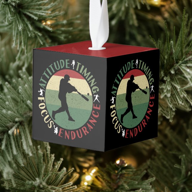 Motivational Baseball Team Values Cube Ornament (Tree)