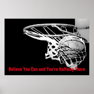 Motivational Basketball Black White Red Artwork Poster