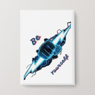Motivational "Be Yourself" Blue Lightning Bolt Fis Button