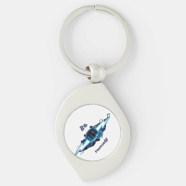 Motivational "Be Yourself" Blue Lightning Bolt Fis Keychain (Front)