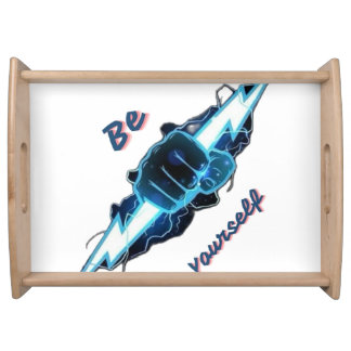 Motivational "Be Yourself" Blue Lightning Bolt Fis Serving Tray