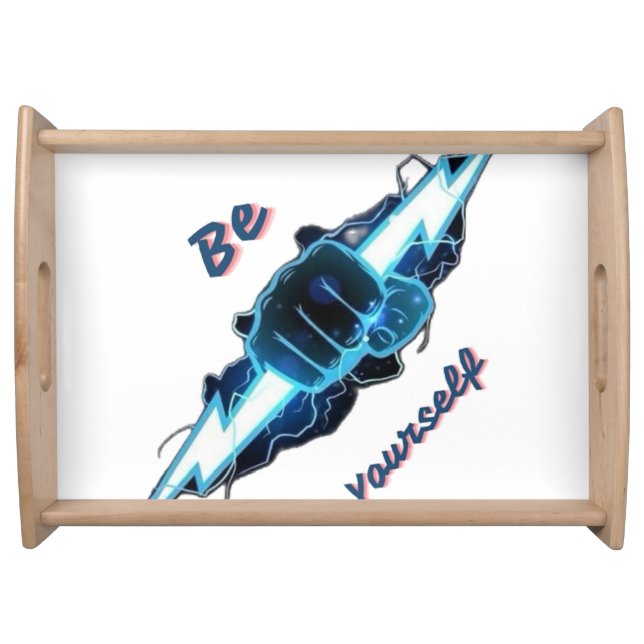 Motivational "Be Yourself" Blue Lightning Bolt Fis Serving Tray (Front)