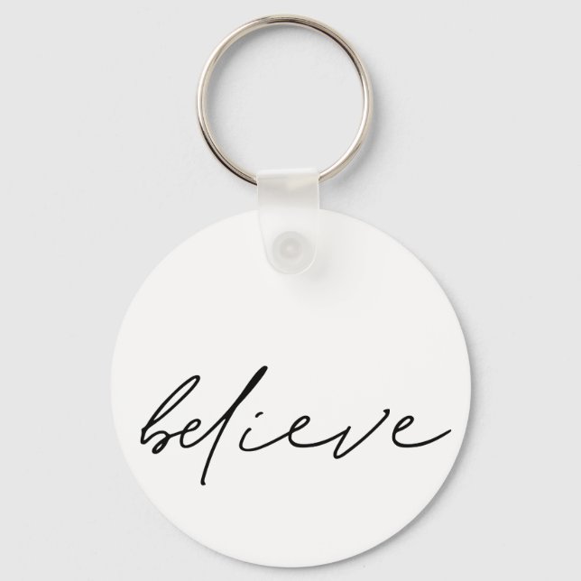 Motivational Believe Handwritten Black Script Keychain (Front)