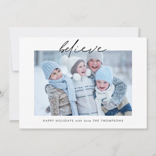 Motivational Believe Script Photo Christmas Holiday Card