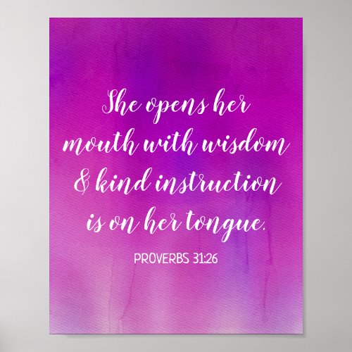 Motivational Bible Verse Pink Watercolor Ombre Poster