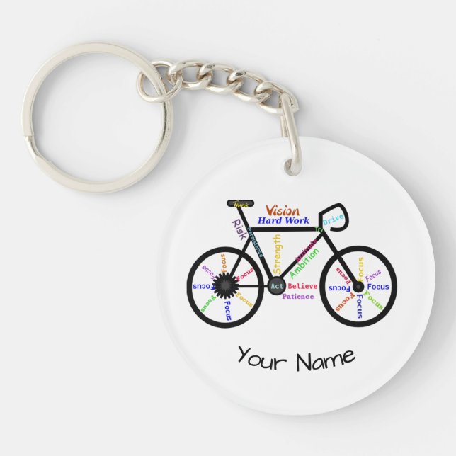 Motivational Bike, Cycle, Biking Sport Custom Name Keychain (Front)