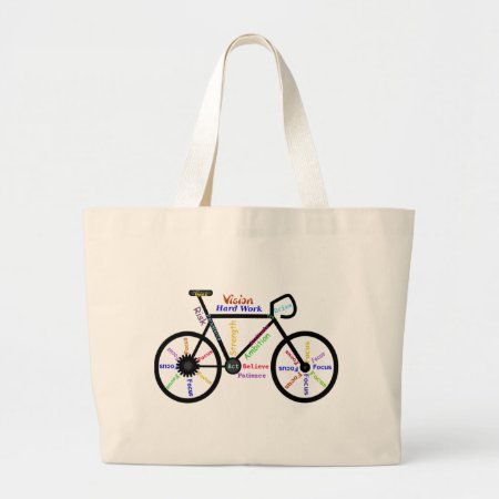 Motivational Bike, Cycle, Biking, Sport Words Large Tote Bag