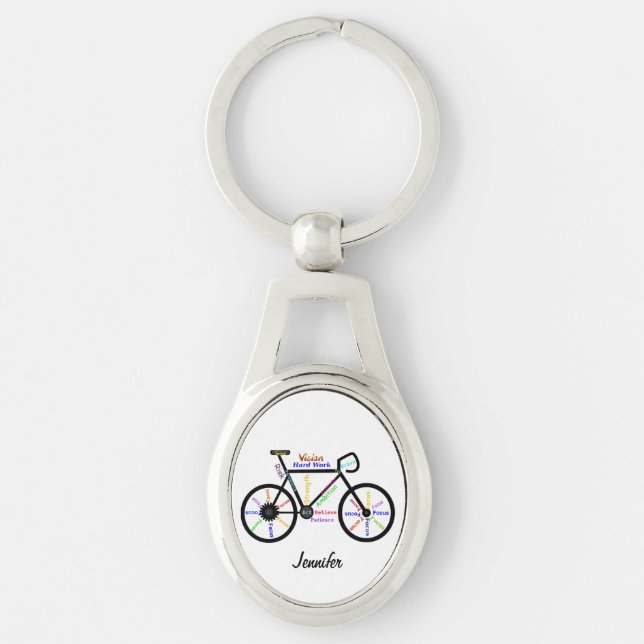 Motivational Bike Words Bicycle Cycle Custom Name Keychain (Front)