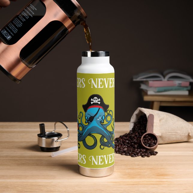 Motivational Blue Angry Octopus Pirate   Water Bottle (Coffee)