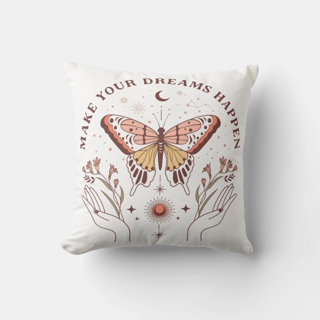 Motivational Boho Butterfly Throw Pillow (Front)