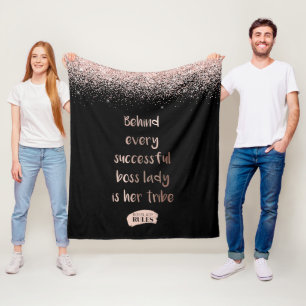 Motivational Boss Lady Rose Gold Glitter Black Fleece Blanket