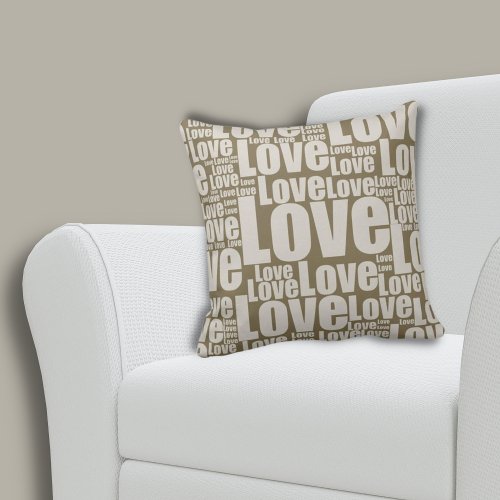 Motivational Brown Love Typography Pattern Throw Pillow