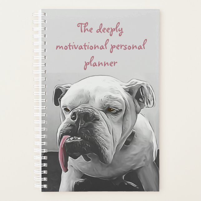Motivational bulldog black white pink photo planner (Front)