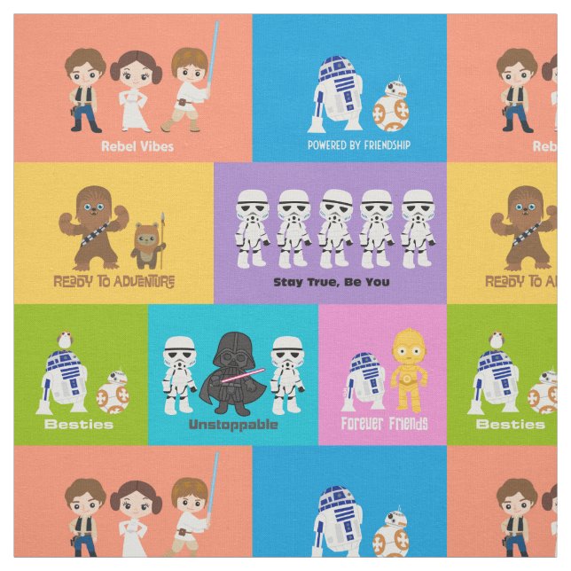 Motivational Characters Patchwork Pattern Fabric (Swatch)